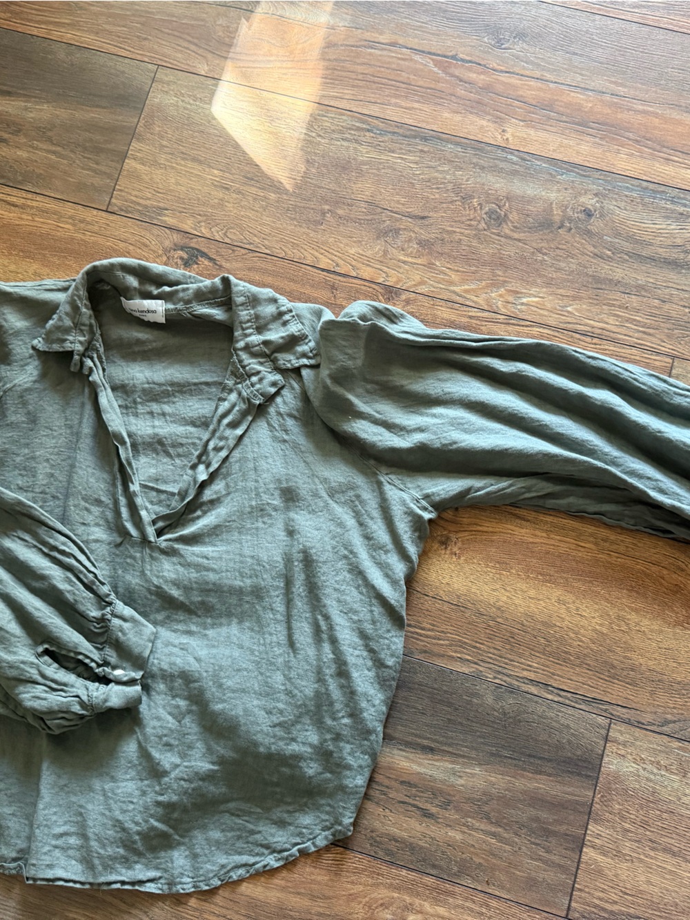 Lightweight Olive Green Women's Blouse - Relaxed V-Neck
